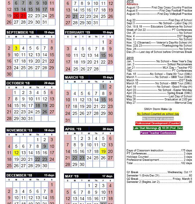 2018-2019 District Calendar