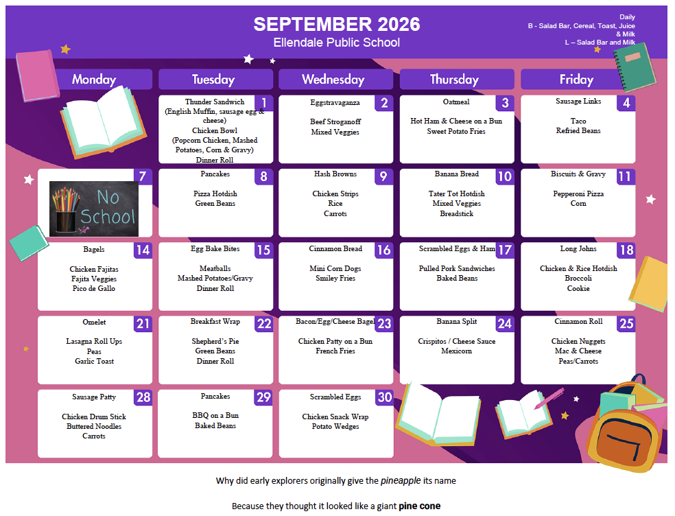 September 26 May Menu